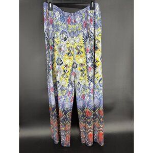 ONE WORLD LIVE AND LET LIVE Size L Boho Wide Leg Colorful Palazzo Pull On Pant